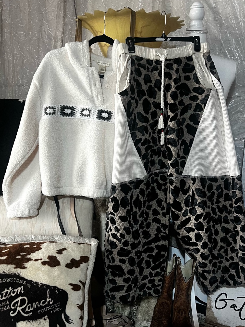 POL Leopard Print Joggers with White Waffle Side Panels